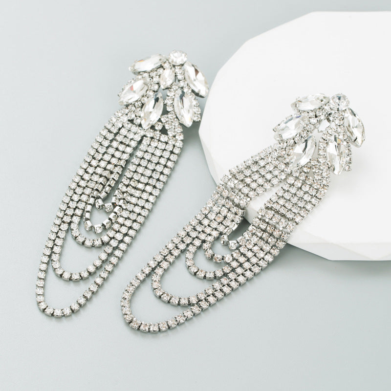 Wholesale Alloy Diamond Chain Tassel Earrings